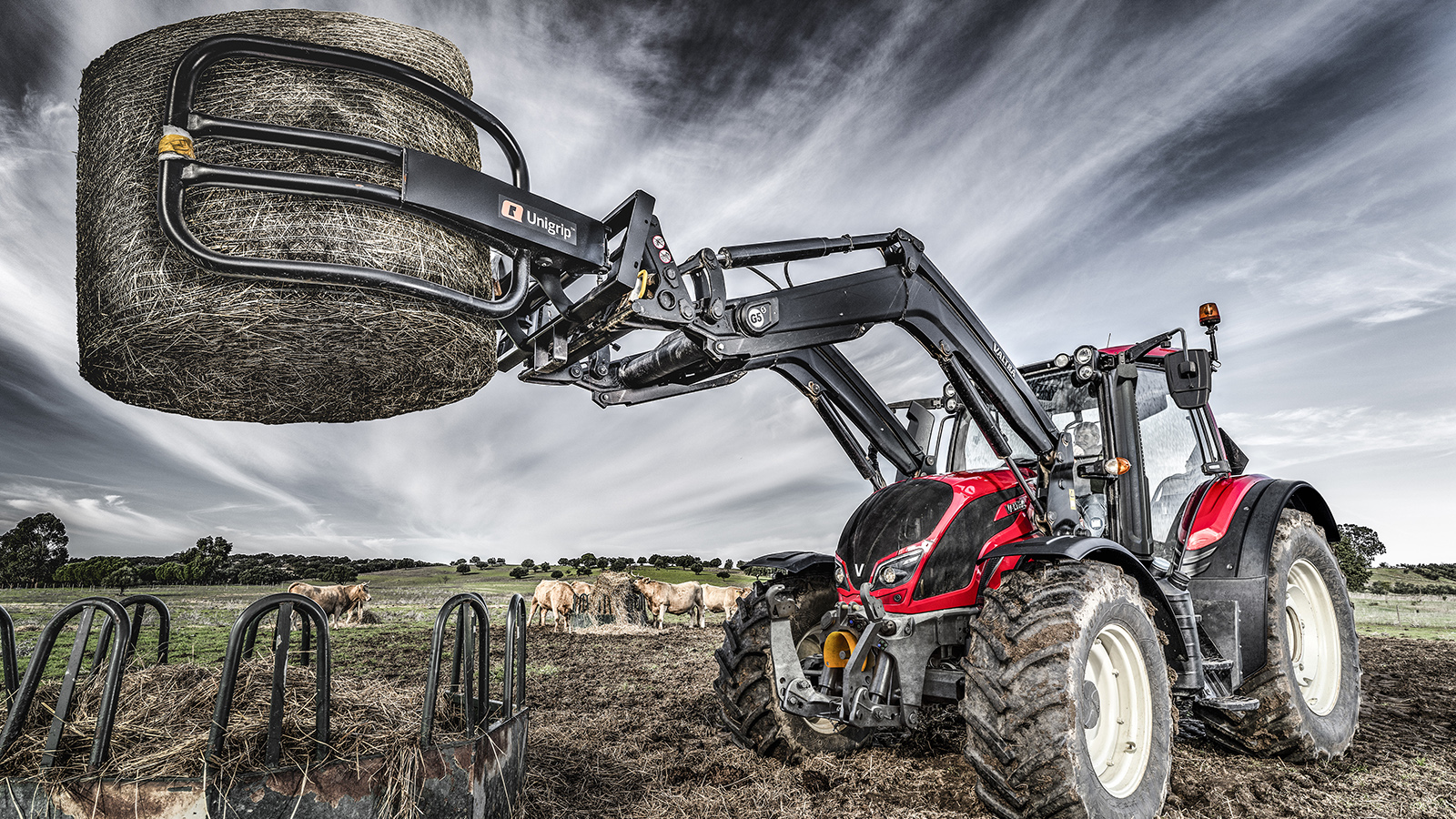 valtra n4 series on the field working with frontloader